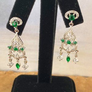 Green Quartz and Micro Cubic Zirconia Post Earrings